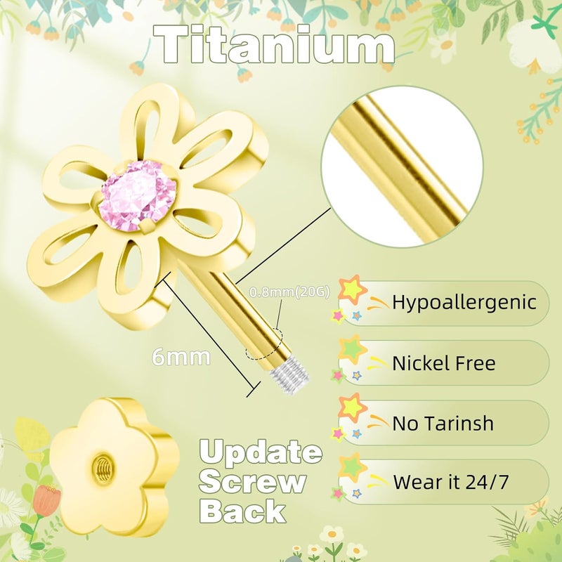 DALI Hypoallergenic 14K Gold Earrings for Girls Women, Toddler Screw Back Baby Earrings for Sensitive Ears Silver Kids Earrings Cute Flower Heart Star Ball Dot Mouse Titanium Flat Back Stud Earring Sets - Image 3